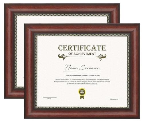 8.5 X 11 CERTIFICATE FRAME, TEMPERED GLASS, CHESTNUT, 2PK