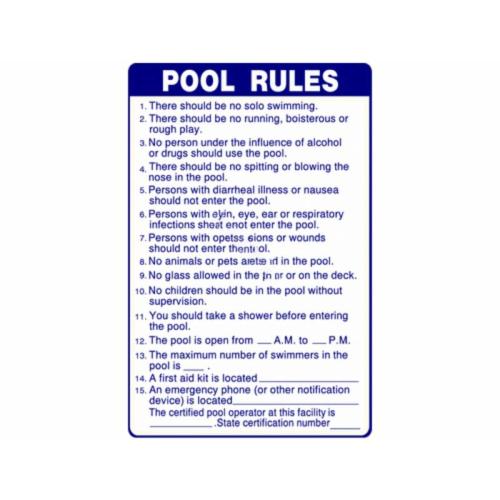 24" X36" VERTICAL POOL RULES SIGN