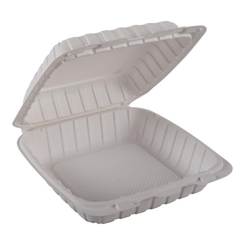 EMPRESS HINGED CONTAINER PP, NATURAL, 9"X9"X3" 125/CS