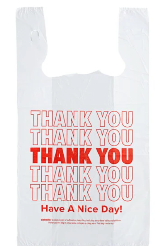 T-SHIRT THANK YOU BAG WHITE 11.5X6.5X22 12.5 MIC 1000/CS