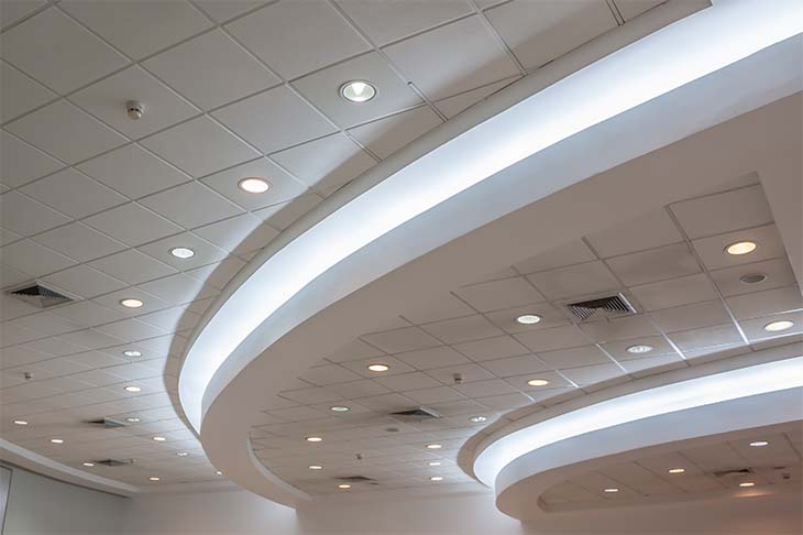 Commercial interior roof fitted with array of lighting