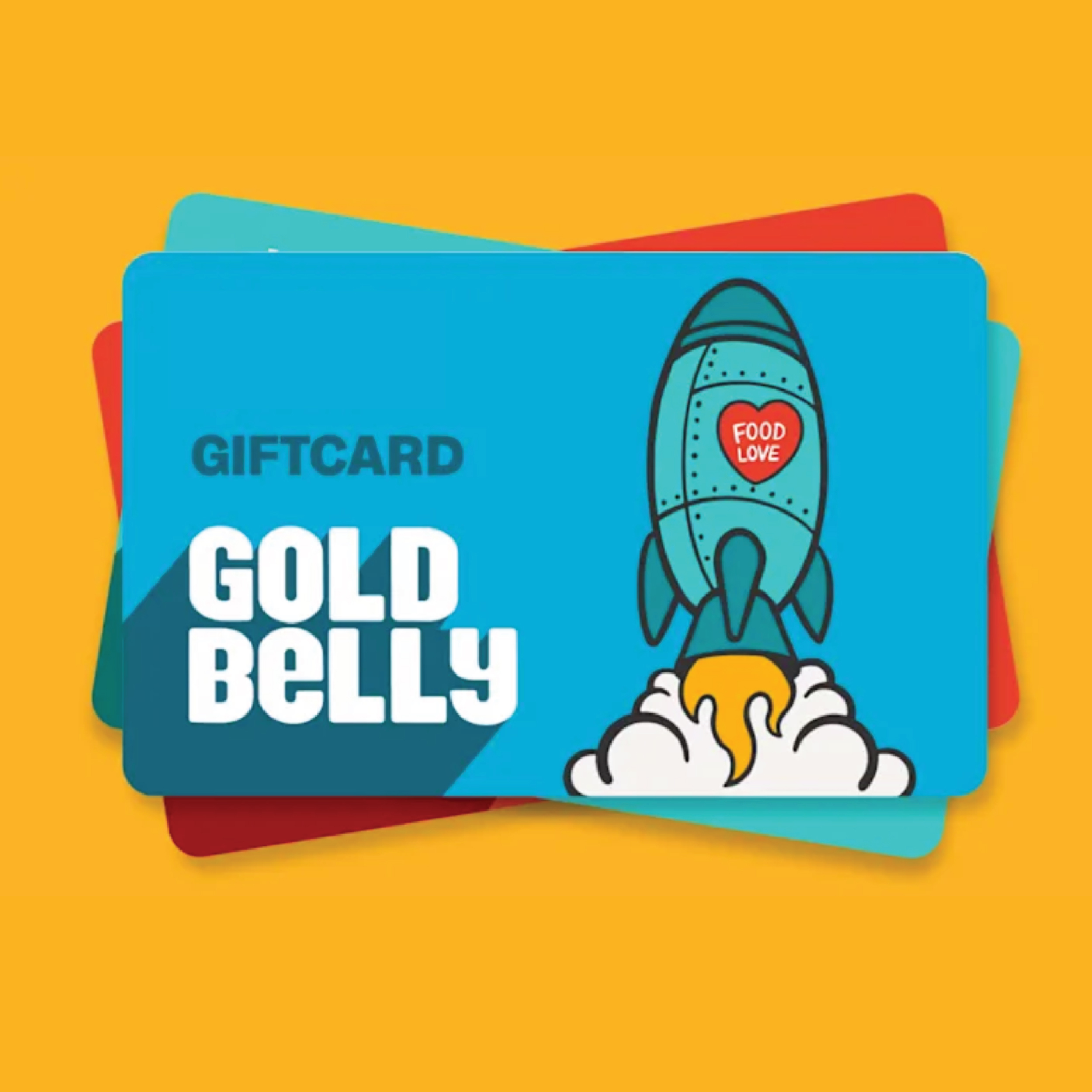 Gold Belly gift card with rocket ship on it