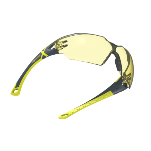 HexArmor MX300 amber safety glasses floating front angle view