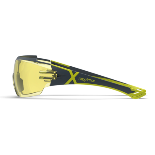 HexArmor MX300 amber safety glasses side profile view