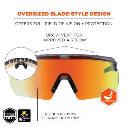 Skullerz AEGIR-AFASPM Anti-Scratch & Enhanced Anti-Fog Safety Glasses, Sunglasses - Polarized Mirrored Lenses - Fog-Off+ - 4253114
