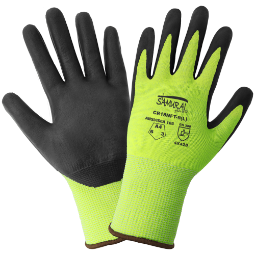 Samurai Glove® CR18NFT High-Visibility A4 Cut-Resistant Tuffalene® Palm-Coated Gloves