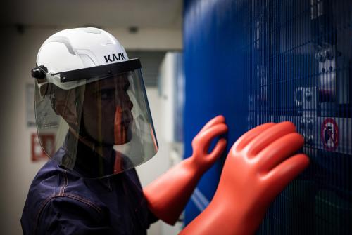 KASK Zenith X2 safety helmet with full face visor used in industrial electrical environment
