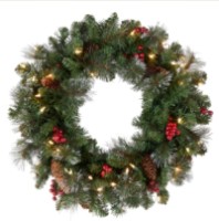 24" Spruce Wreath with Clear Lights