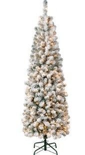 6' Pencil Slim Flocked Tree - Clear Lights