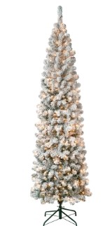 7.5' Pencil Slim Flocked Tree - Clear Lights