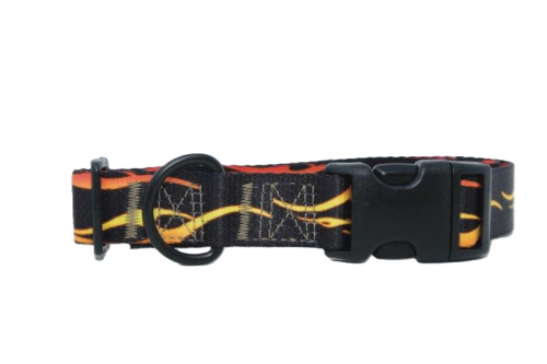 Dog Collar, Hot Rod Flames Webbing, Black Thread