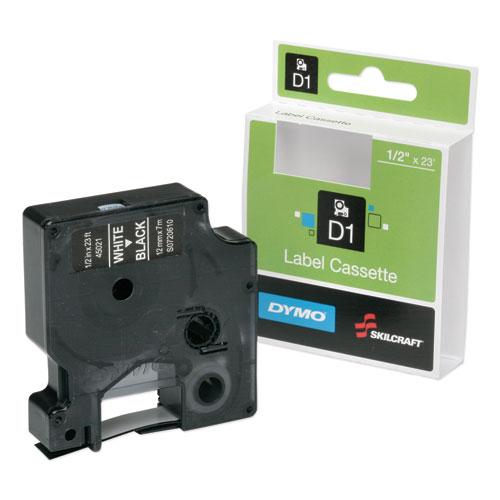 SKILCRAFT® Label Cartridge - 1/2" Width - Semi-permanent Adhesive - Rectangle - White on Black - 1 Each - TAA Compliant