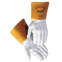 Caiman 1600 Goat Grain Leather/Cowhide Cuff Unlined Welding Gloves, White/Gold