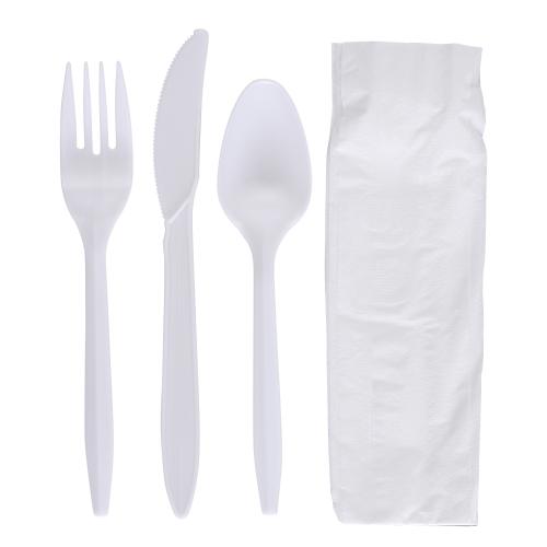 Empress Medium Weight Kit - Polypro Knife Fork Teaspoon Napkin - White 1Ply 250 / cs