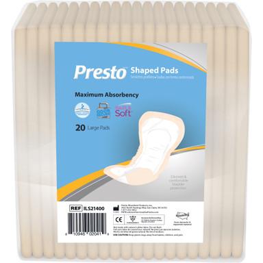 Presto Shaped Incontinence Pads, Maximum Absorbency - Peach Color - 120/cs