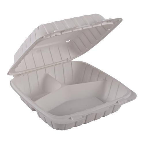 Empress Earth Hinged Container Mineral Filled PP 8" x 8" x 3" Natural 3-Compartment 6 / 25 cs