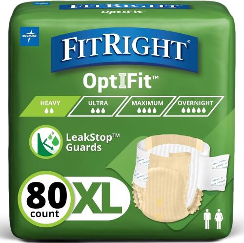 FitRight Adult Diapers, Extra+ Heavy Absorbency, Extra Large (XL Waist Size 56in-64in), 80 Count