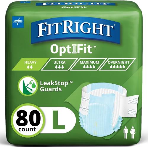 FitRight Adult Diapers, Extra+ Heavy Absorbency, Large (Waist Size 44in-56in), 80 Count