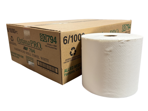 Allied West Optima Hardwound Roll Towel - White - 7.25"x1000' - 6/cs