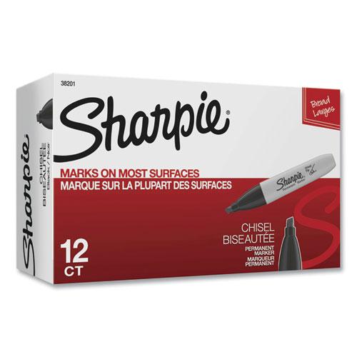 Sharpie Large Barrel Permanent Markers - Wide Chisel Marker Point - Black Ink - Alcohol Based - 1 Dozen