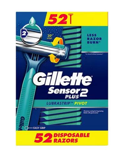 Gillette Sensor2 Plus Lubrastrip Pivoting Head Disposable Razors, 52 ct.