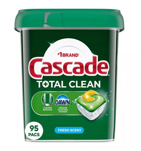 Cascade Total Clean ActionPacs Dishwasher Detergent, Fresh Scent, 95 ct.