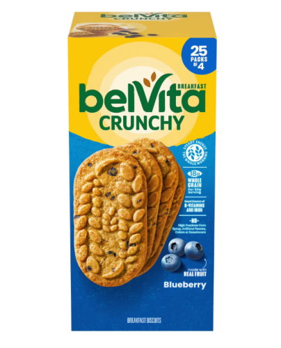 belVita Blueberry Breakfast Biscuits, 4 biscuits per pack, 25 pk.