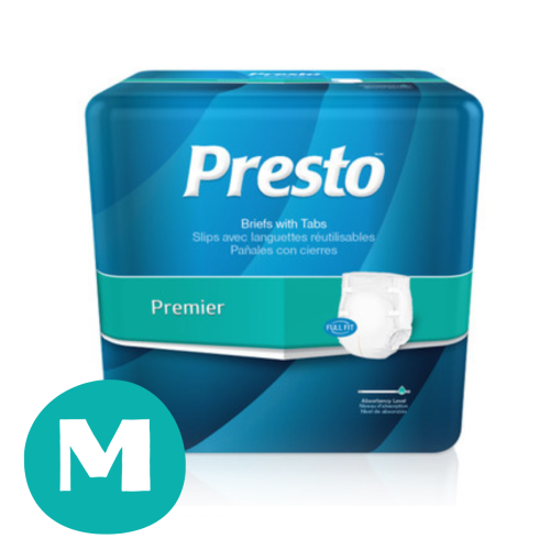 Presto Premier Briefs with Tabs, Moderate Absorbency - Medium - 1/cs 96/ea