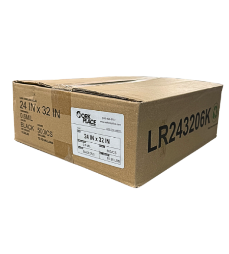WorkPlace Plastic 24x32 0.6mil 500/CS Black Rolls - LDPE Can Liners / Trash Bags