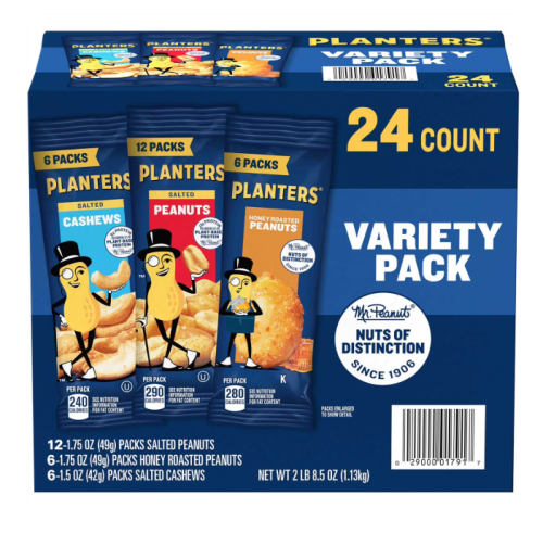 Planters Variety Pack Cashews & Peanuts, 24 pk.