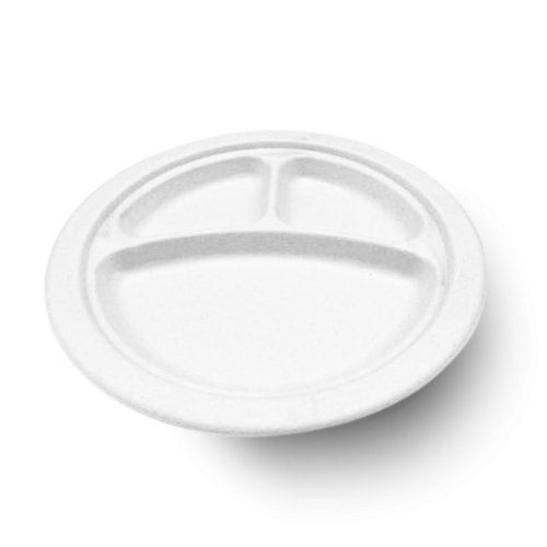 Empress Earth Heavy Weight Plate 10" Natural White Bagasse 3-Compartment - 125pk