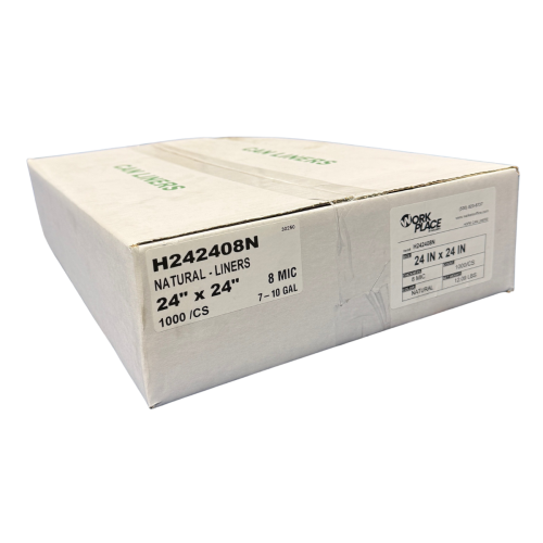 WorkPlace Plastic 24x24 8mic 1000/CS Natural Rolls - HDPE Can Liners / Trash Bags