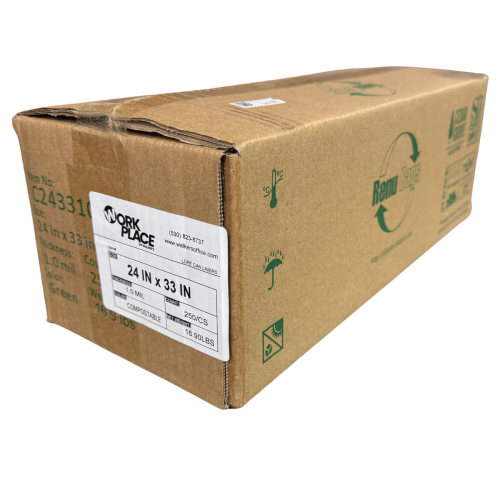 WorkPlace 24x33 1.0mil 250/CS Green Compostable, SS Can Liners / Trash Bags