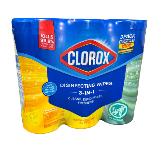 Clorox Disinfecting Cleaning Wipes Value Pack - For Multi Surface - Ready-To-Use - Fresh, Citrus Blend Scent - Recommended For: Germs Remover - Pre-moistened, Disposable - White - 35/Tub - 3 / Pack