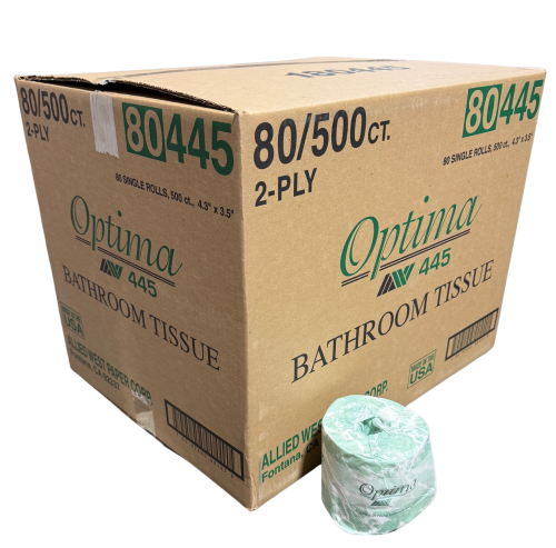 Allied West Optima “Floral” Embossed Bath Tissue 2-Ply 4.3" x 3.5" 80/500cs