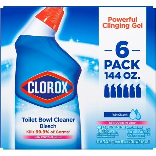 Clorox Toilet Bowl Cleaner with Bleach, Rain Clean, 6pk., 144 fl. oz.