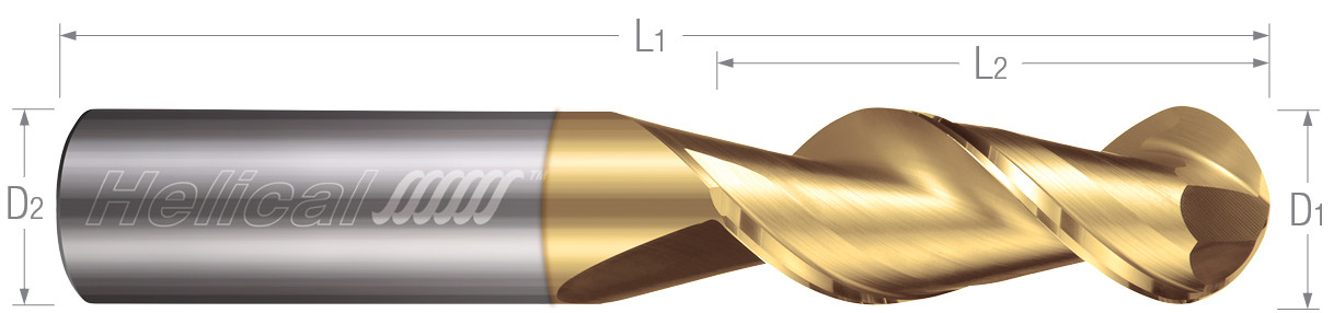 2 Flute, Ball - 45° Helix