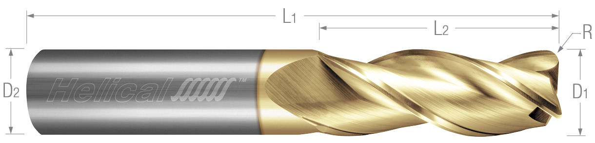 3 Flute, Corner Radius - 35° Helix End Mills for Aluminum Alloys & Non-Ferrous Materials