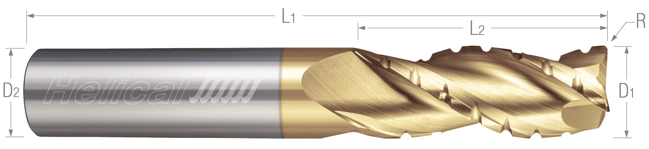3 Flute, Corner Radius - 35° Helix, Variable Pitch, Chipbreaker Rougher End Mills for Aluminum Alloys & Non-Ferrous Materials