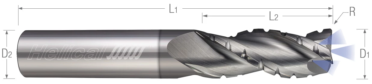 3 Flute - Corner Radius - 35° Helix - Variable Pitch - Chipbreaker - Coolant Through End Mills for Aluminum