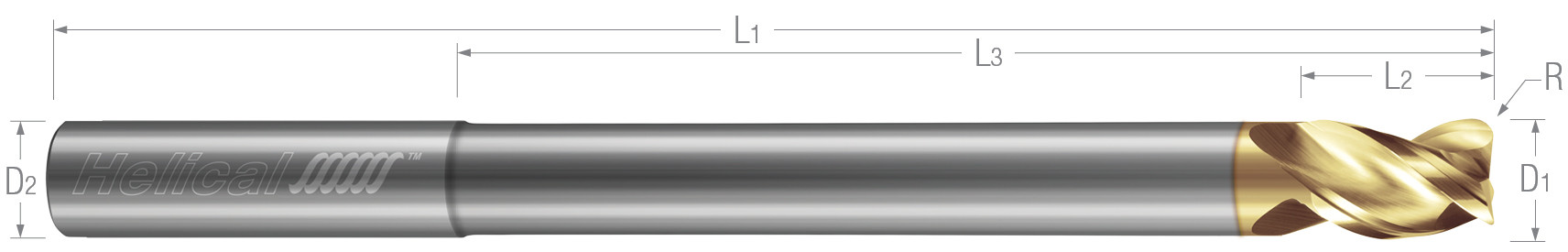 3 Flute, Corner Radius - 40° Helix, Variable Pitch, Reduced Neck End Mills for Aluminum Alloys & Non-Ferrous Materials
