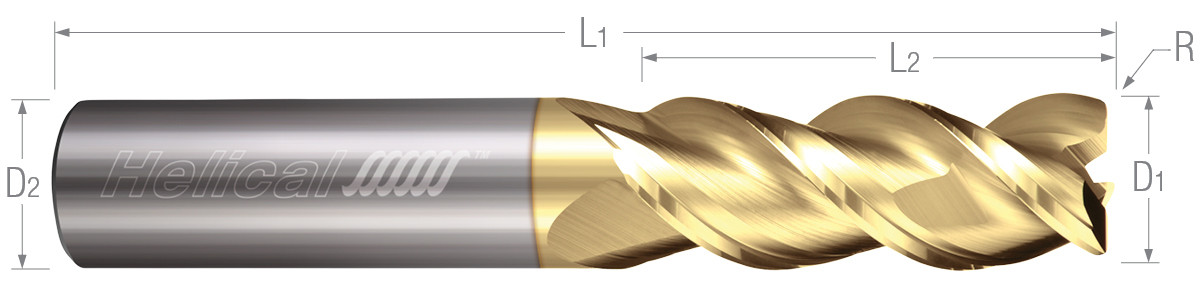 3 Flute, Corner Radius - 45° Helix End Mills for Aluminum Alloys & Non-Ferrous Materials