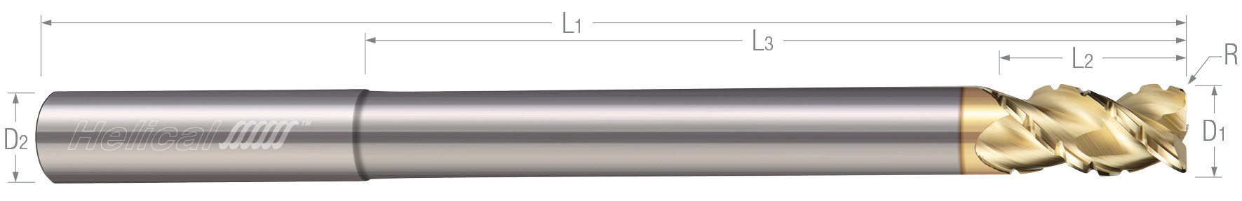 3 Flute, Corner Radius - 45° Helix, Chipbreaker Rougher, Reduced Neck End Mills for Aluminum Alloys & Non-Ferrous Materials