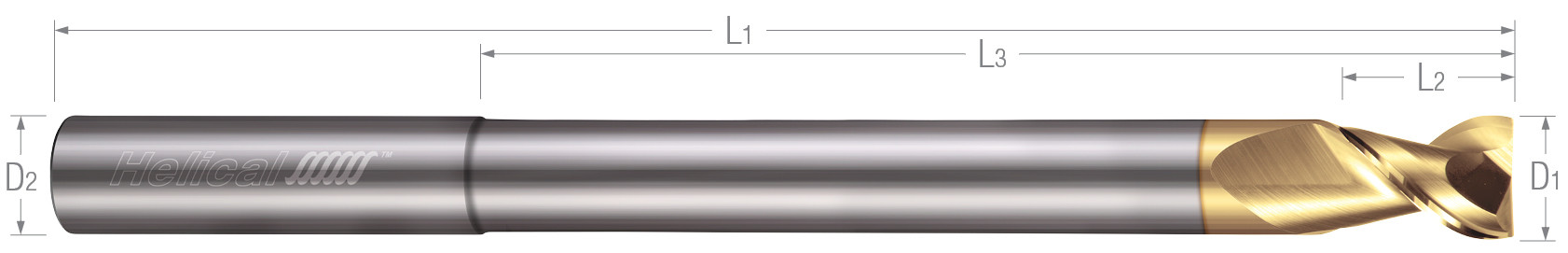 2 Flute, Square - 45° Helix, Reduced Neck End Mills for Aluminum Alloys & Non-Ferrous Materials