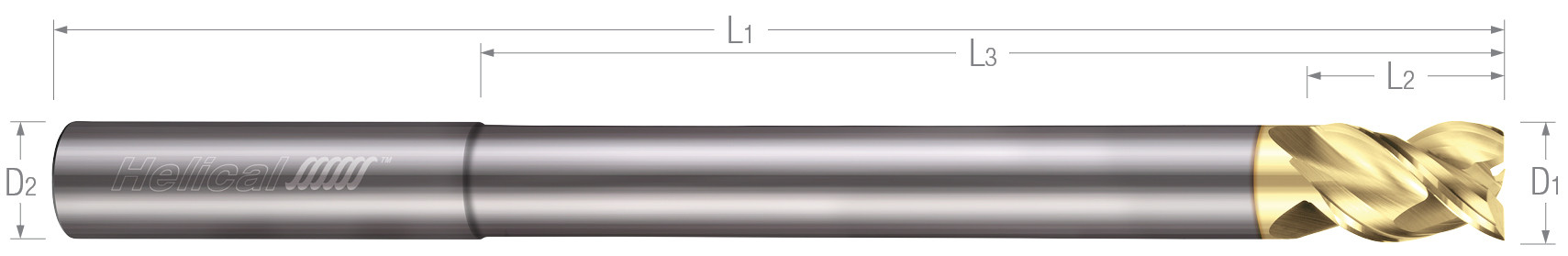 3 Flute, Square - 45° Helix, Reduced Neck End Mills for Aluminum Alloys & Non-Ferrous Materials