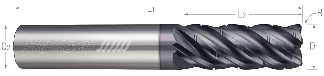 5 Flute, Corner Radius - Chipbreaker Rougher, Variable Pitch (Aplus) End Mills for Steels, Tool Steels, Cast Iron, & Titanium
