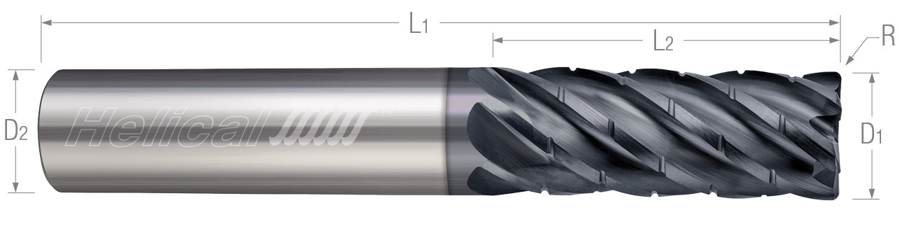 6 Flute - Corner Radius - Chipbreaker Rougher - Variable Pitch (Aplus) End Mills for Steels, Tool Steels, Cast Iron, & Titanium