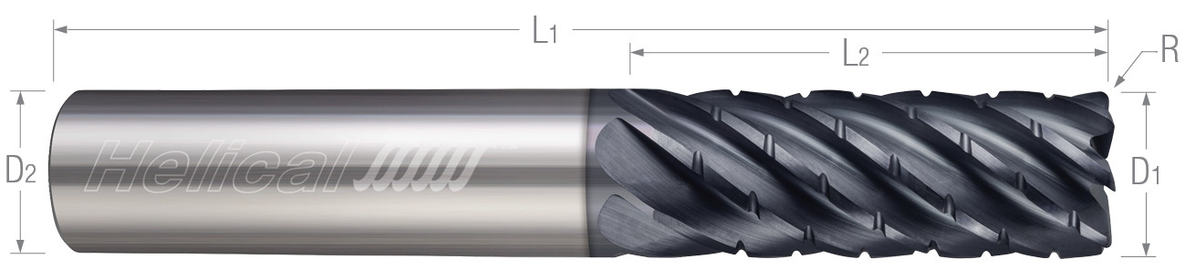 7 Flute, Corner Radius - Chipbreaker Rougher, Variable Pitch (Aplus) End Mills for Steels, Tool Steels, Cast Iron, & Titanium