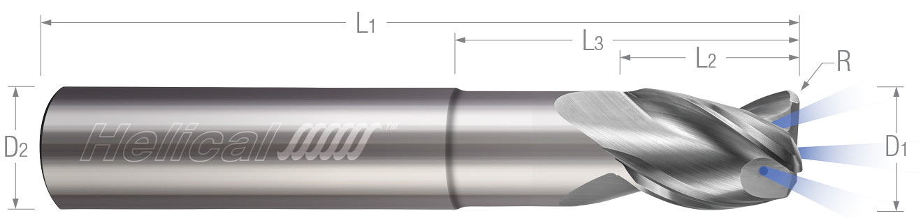 3 Flute, Corner Radius - Coolant Through - High Balance, Reduced Neck End Mills for Aluminum Alloys & Non-Ferrous Materials