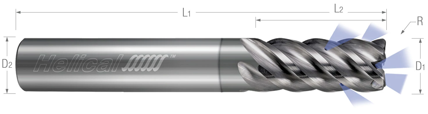 5 Flute - Corner Radius - Coolant Through - Variable Pitch - For HEM End Mills for Aluminum